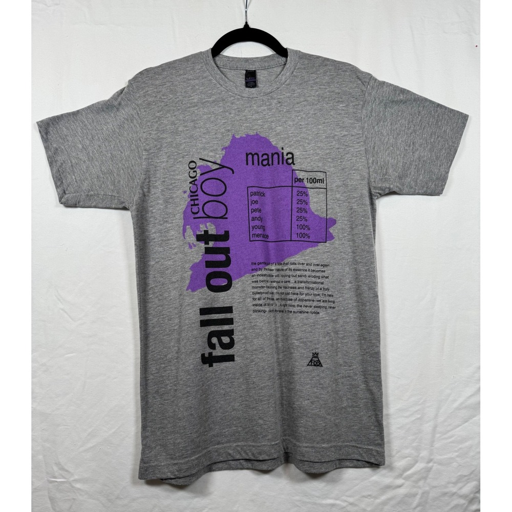 Fall Out Boy Mania Tour 2017 Concert T-Shirt Mens Medium Gray Purple Band Tee